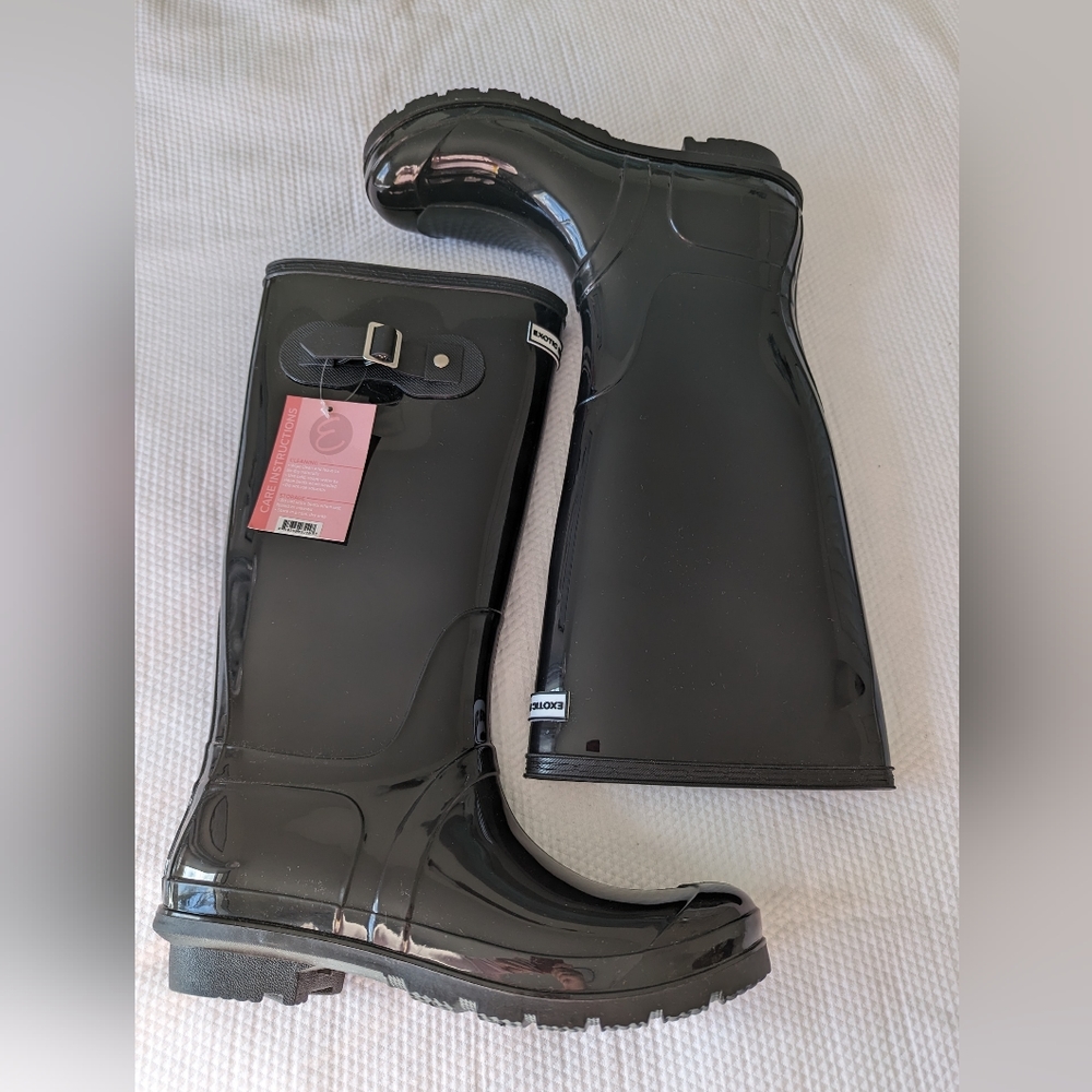 New Exotic Identity Original Tall Rain Boots Waterproof Premium Black size 10